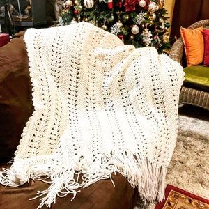 Vintage Farmhouse Crochet Afghan Large Throw Blanket